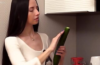 Russian real teen Veronica Snezna in the scullery amateur solo